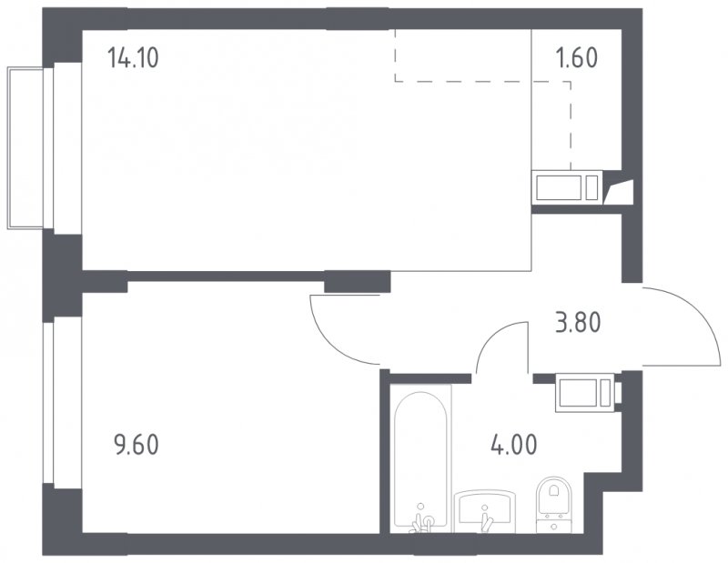 1-комнатная квартира без отделки, 33.1 м2, 13 этаж, сдача 1 квартал 2023 г., ЖК Алхимово, корпус 3.1 - объявление 1760634 - фото №1