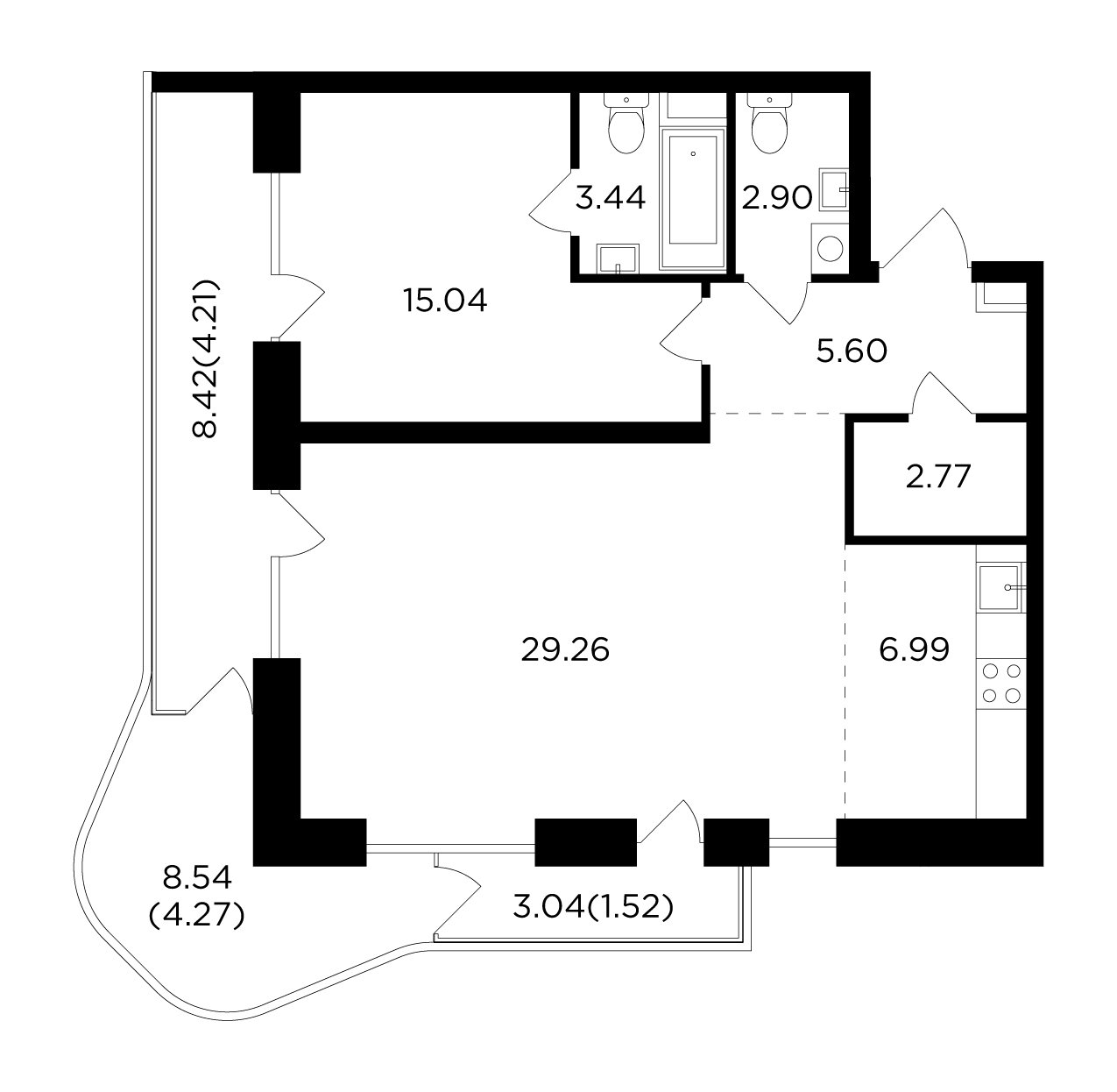 2-комнатная квартира без отделки, 76 м2, 15 этаж, сдача 4 квартал 2023 г., ЖК FORIVER, корпус 4 - объявление 2161225 - фото №1