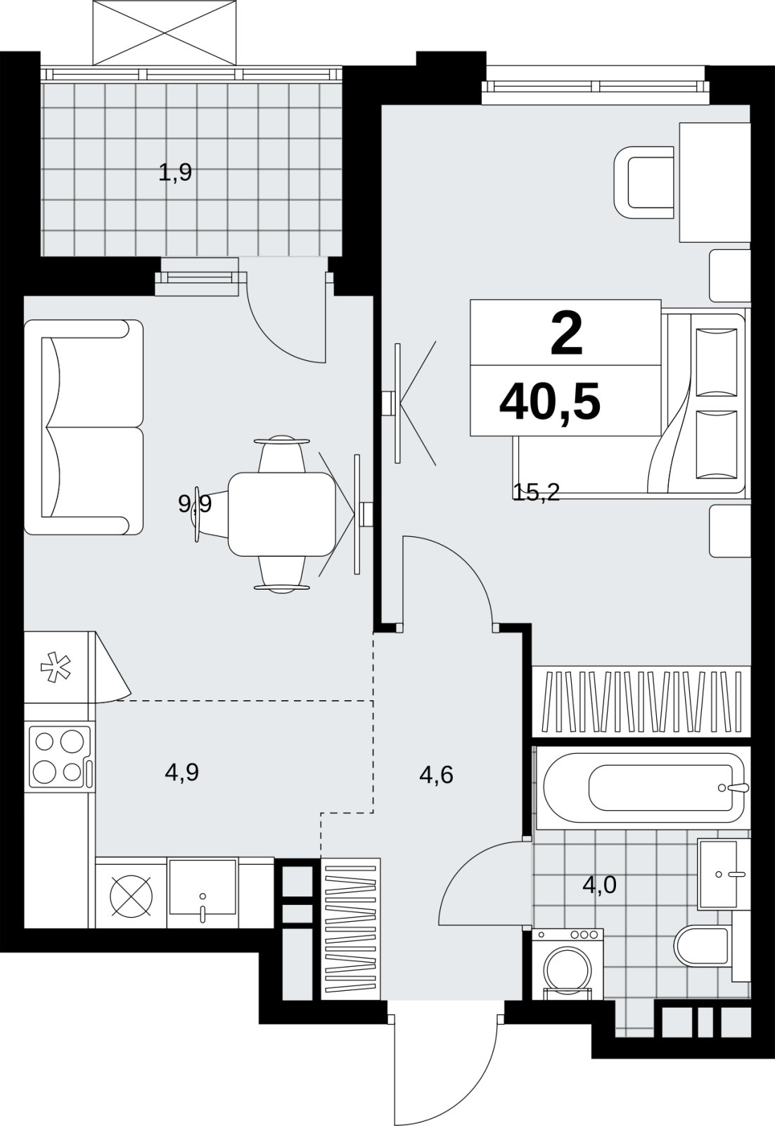 2-комнатная квартира (евро) с полной отделкой, 40.5 м2, 13 этаж, сдача 1 квартал 2027 г., ЖК Скандинавия, корпус 2.18.2.3 - объявление 2351433 - фото №1