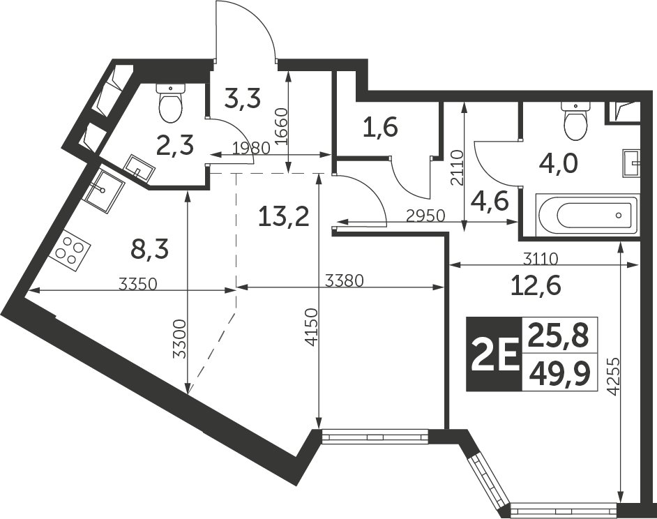 2-комнатная квартира без отделки, 49.9 м2, 33 этаж, дом сдан, ЖК Архитектор, корпус 1 - объявление 2378089 - фото №1
