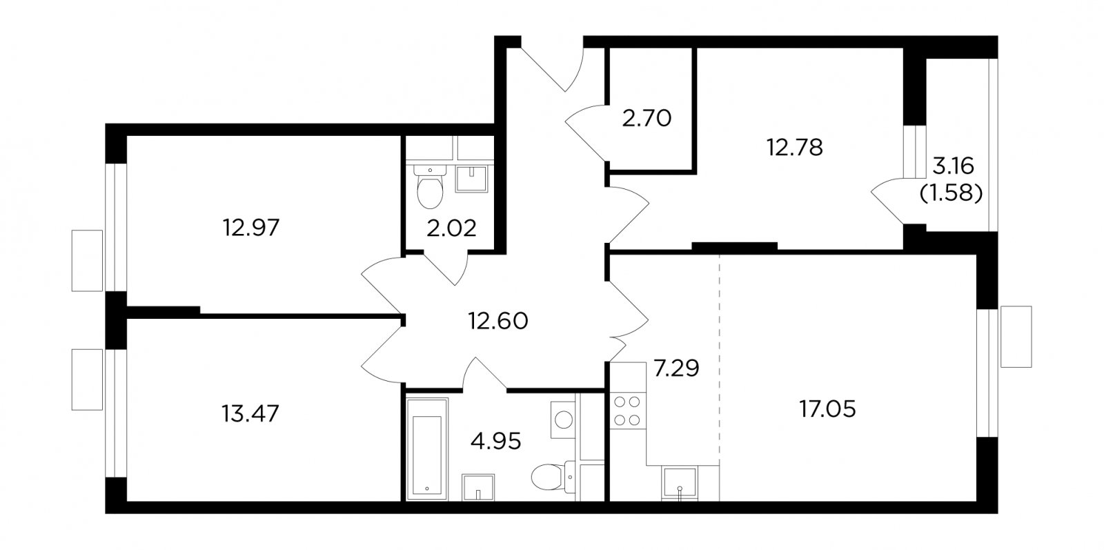 4-комнатная квартира с полной отделкой, 87.41 м2, 7 этаж, дом сдан, ЖК VESNA, корпус 2 - объявление 2007517 - фото №1