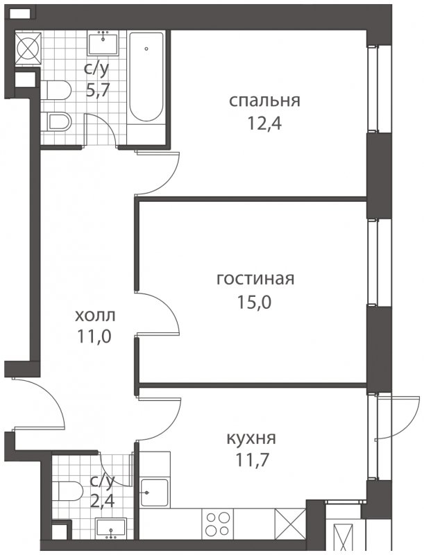 2-комнатная квартира без отделки, 58.2 м2, 1 этаж, дом сдан, ЖК HomeCity, корпус 1 - объявление 1762575 - фото №1