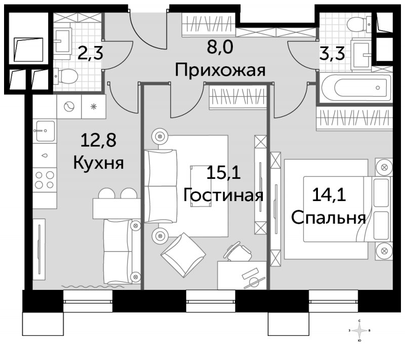 2-комнатные апартаменты без отделки, 55.6 м2, 4 этаж, сдача 2 квартал 2022 г., ЖК Движение.Тушино, корпус 4 - объявление 1462812 - фото №1