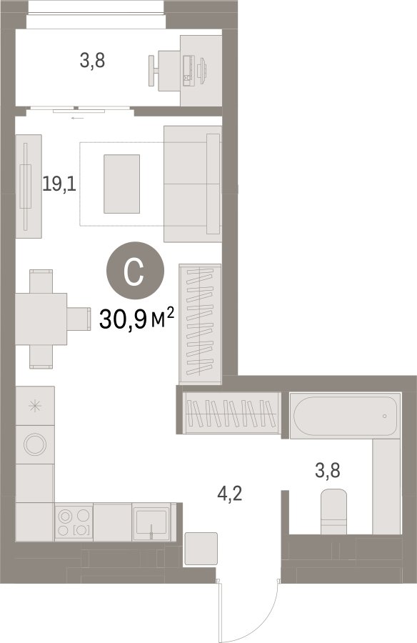 Студия с частичной отделкой, 30.94 м2, 6 этаж, сдача 1 квартал 2025 г., ЖК Первый квартал, корпус 5 - объявление 2319859 - фото №1