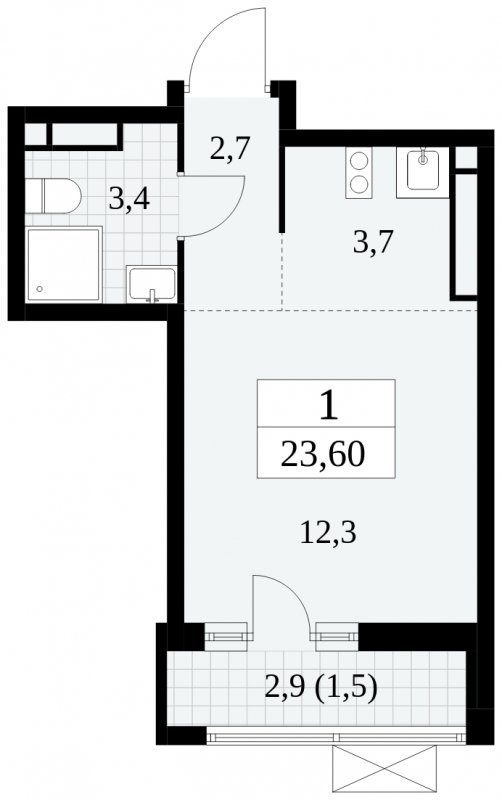 Студия с полной отделкой, 23.6 м2, 15 этаж, сдача 3 квартал 2024 г., ЖК Прокшино, корпус 6.5 - объявление 1663294 - фото №1