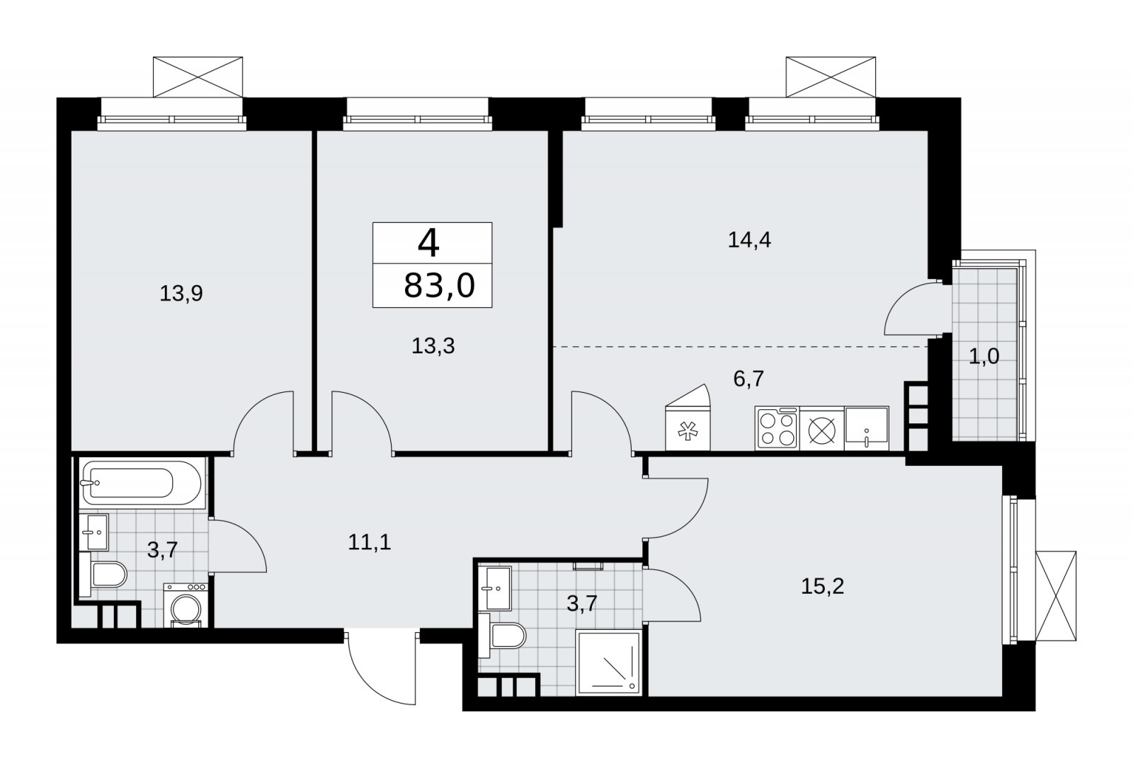 4-комнатная квартира (евро) без отделки, 83 м2, 5 этаж, сдача 2 квартал 2026 г., ЖК Скандинавия, корпус 25.4 - объявление 2284105 - фото №1