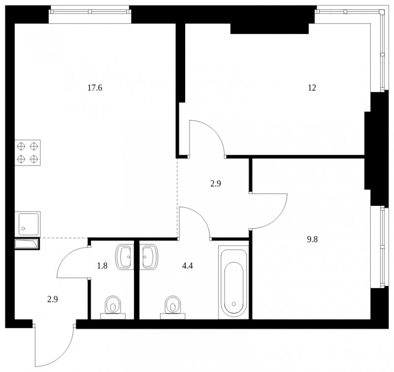 2-комнатная квартира без отделки, 51.4 м2, 1 этаж, сдача 4 квартал 2023 г., ЖК Holland park, корпус 11 - объявление 1690084 - фото №1