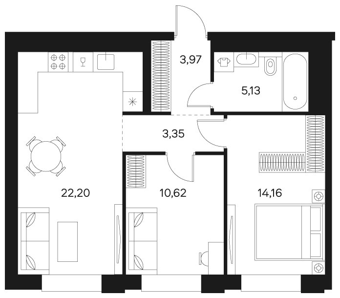 2-комнатная квартира без отделки, 59.98 м2, 2 этаж, сдача 4 квартал 2024 г., ЖК FØRST, корпус 2 - объявление 1958700 - фото №1