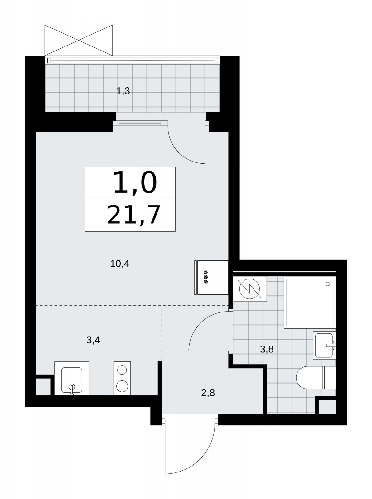 Студия с частичной отделкой, 21.7 м2, 2 этаж, сдача 1 квартал 2026 г., ЖК Скандинавия, корпус 37.1.2 - объявление 2266917 - фото №1