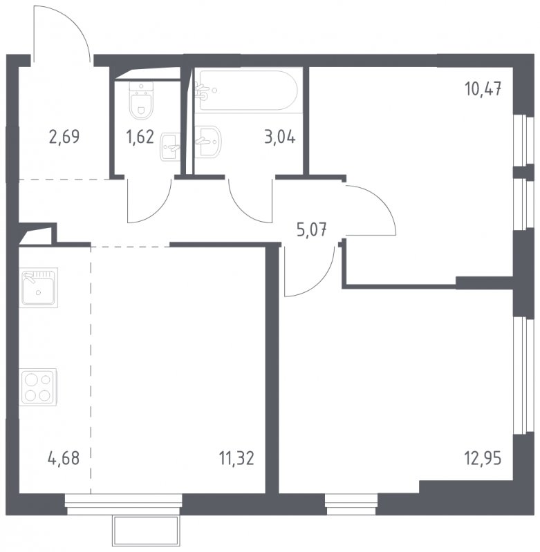 3-комнатная квартира (евро) с полной отделкой, 51.84 м2, 13 этаж, сдача 4 квартал 2024 г., ЖК Остафьево, корпус 13 - объявление 1848566 - фото №1