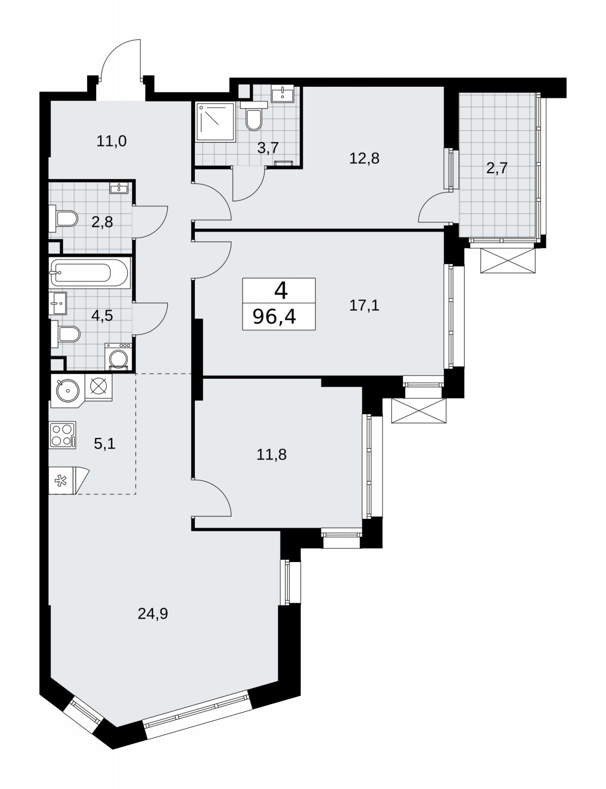 4-комнатная квартира (евро) без отделки, 96.4 м2, 2 этаж, сдача 1 квартал 2026 г., ЖК Дзен-кварталы, корпус 4.2 - объявление 2251470 - фото №1