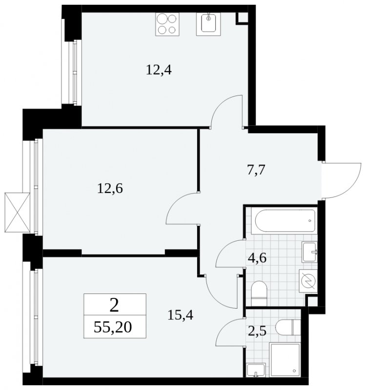 2-комнатная квартира без отделки, 55.2 м2, 2 этаж, сдача 4 квартал 2024 г., ЖК Скандинавия, корпус 2.27.3 - объявление 1994351 - фото №1