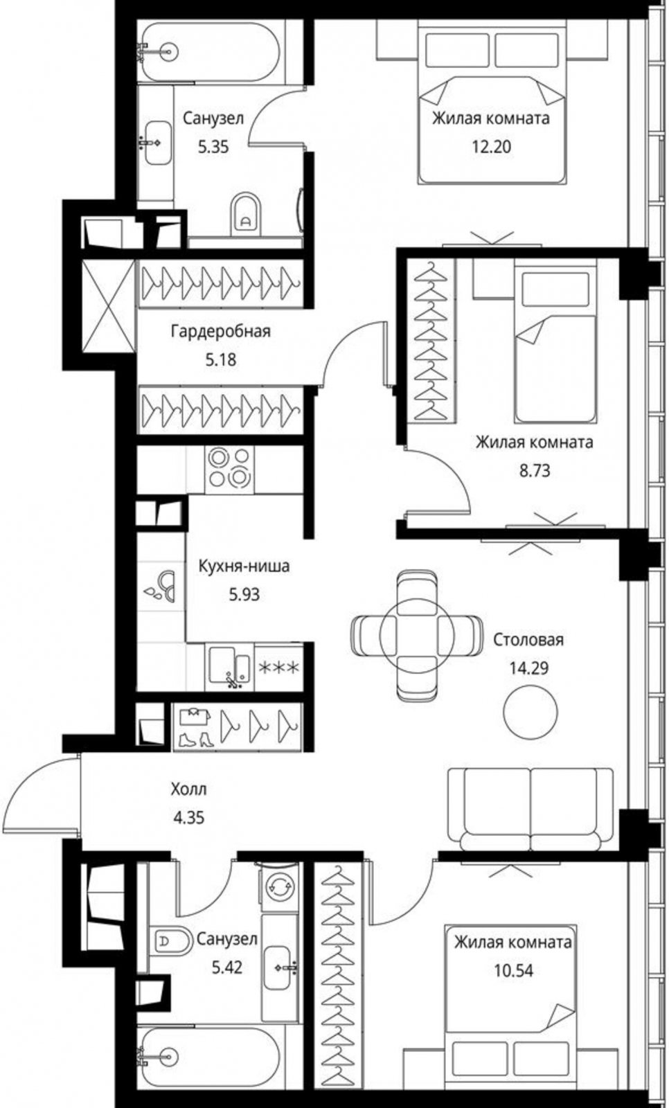 3-комнатная квартира с частичной отделкой, 73.72 м2, 36 этаж, сдача 3 квартал 2026 г., ЖК City Bay, корпус North Ocean 8 - объявление 2240595 - фото №1
