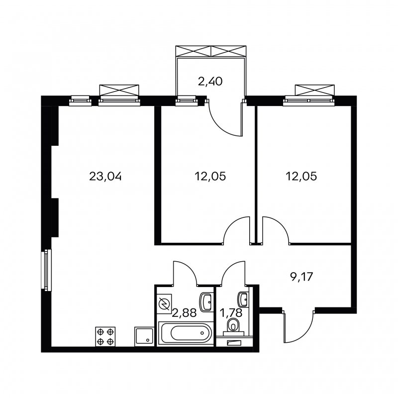 2-комнатная квартира с полной отделкой, 60.7 м2, 3 этаж, дом сдан, ЖК Шереметьевский, корпус 2 - объявление 1753009 - фото №1