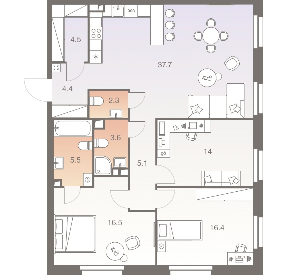 4-комнатная квартира без отделки, 110 м2, 33 этаж, сдача 1 квартал 2026 г., ЖК Twelve, корпус 1 - объявление 2331941 - фото №1