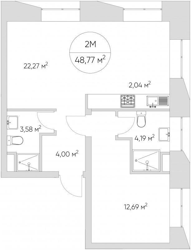 2-комнатные апартаменты без отделки, 48.77 м2, 6 этаж, сдача 1 квартал 2024 г., ЖК N'ICE LOFT, корпус 1 - объявление 1702039 - фото №1