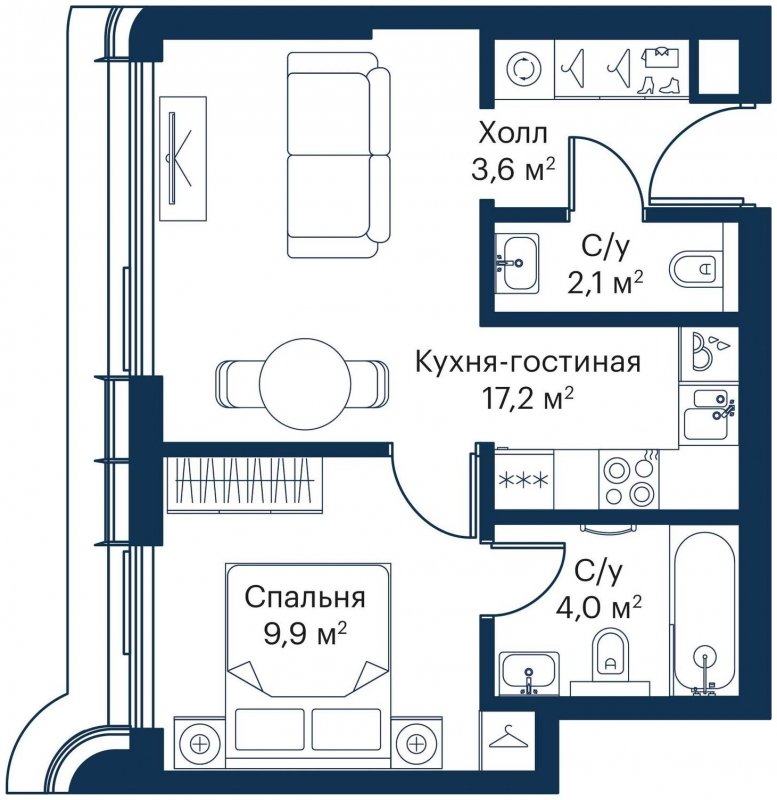 1-комнатная квартира с частичной отделкой, 36.8 м2, 36 этаж, сдача 4 квартал 2023 г., ЖК City Bay, корпус Atlantic Ocean 1 - объявление 1645283 - фото №1