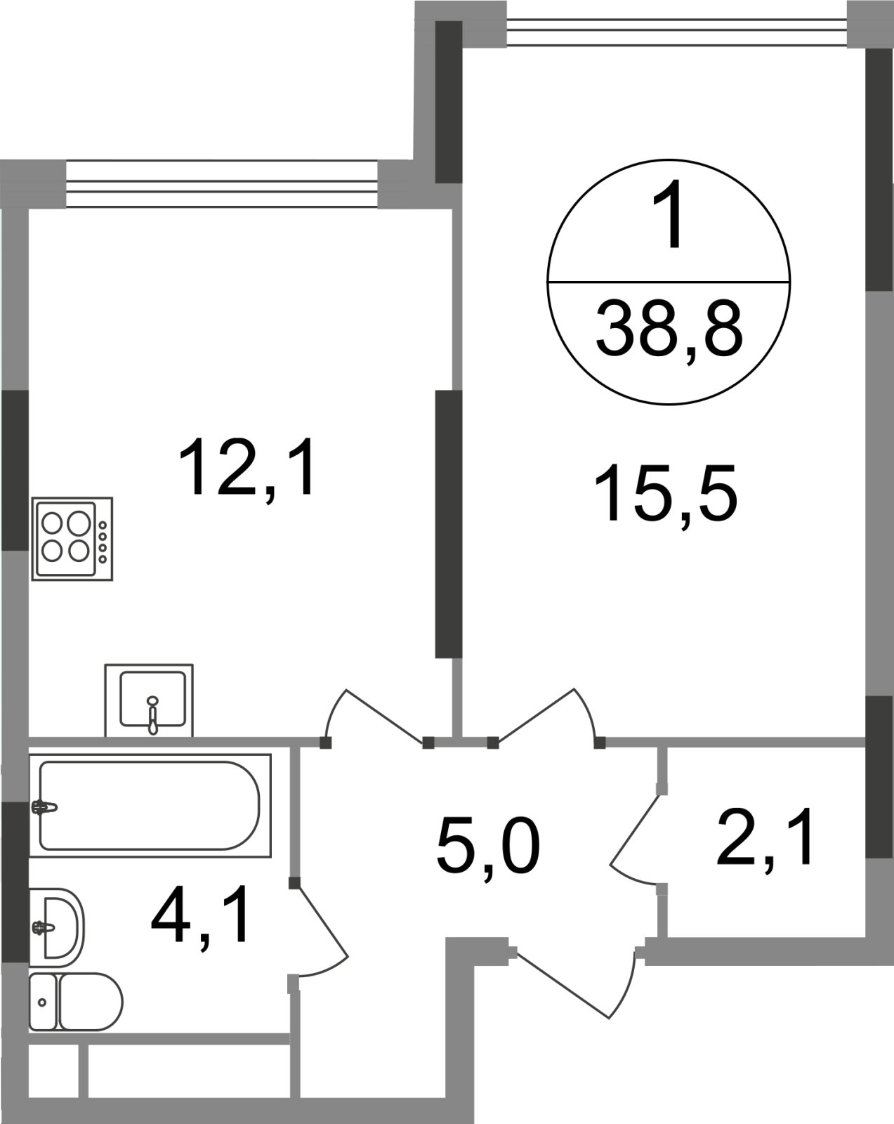 1-комнатная квартира без отделки, 38.8 м2, 16 этаж, сдача 1 квартал 2025 г., ЖК город-парк Переделкино Ближнее, корпус 17-1 - объявление 2377078 - фото №1