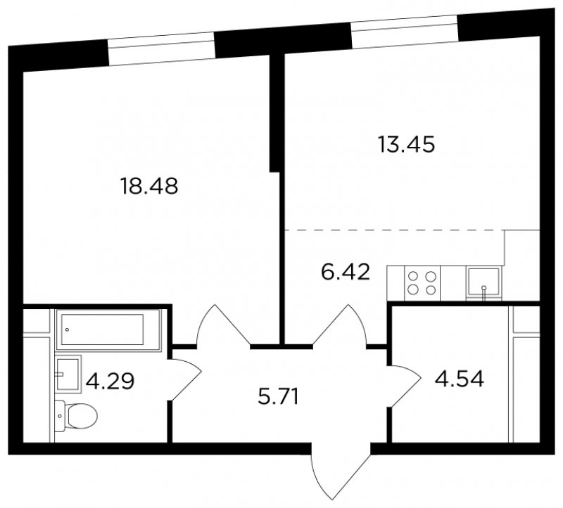 2-комнатная квартира без отделки, 52.89 м2, 16 этаж, сдача 2 квартал 2022 г., ЖК КутузовGRAD 2, корпус 6 - объявление 1331920 - фото №1