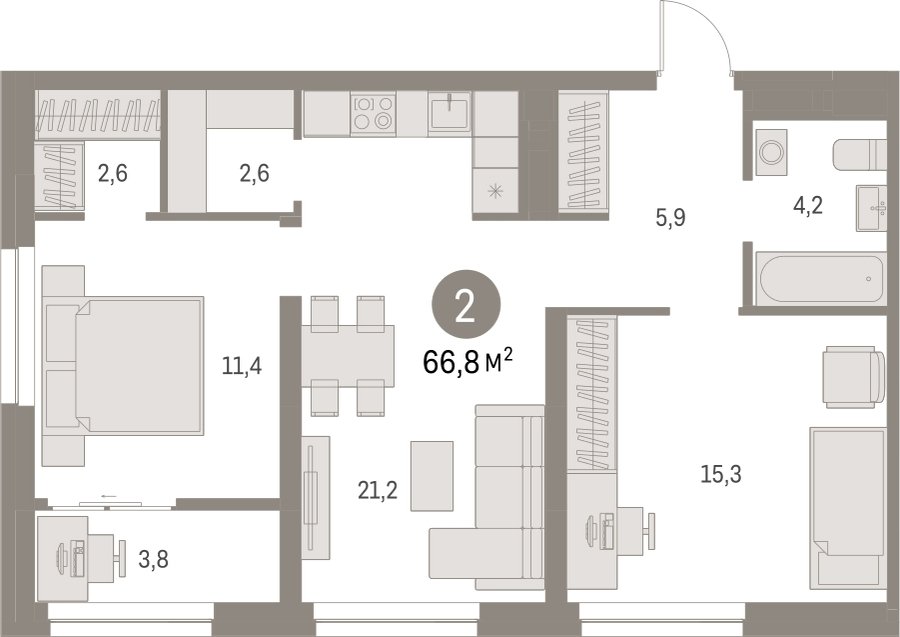 2-комнатная квартира с частичной отделкой, 66.79 м2, 10 этаж, сдача 1 квартал 2025 г., ЖК Первый квартал, корпус Дом 5 - объявление 2281533 - фото №1
