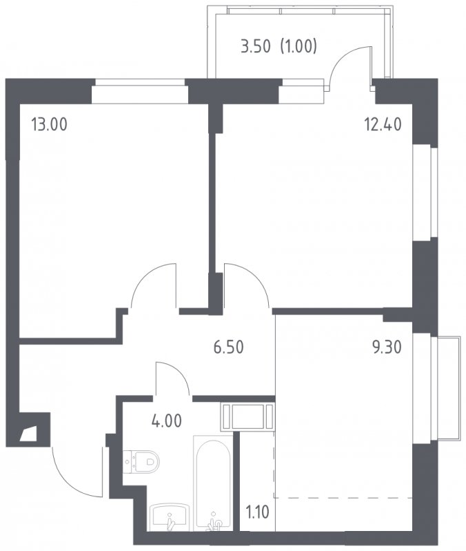 2-комнатная квартира с полной отделкой, 47.3 м2, 7 этаж, сдача 1 квартал 2023 г., ЖК Алхимово, корпус 3.1 - объявление 1716822 - фото №1