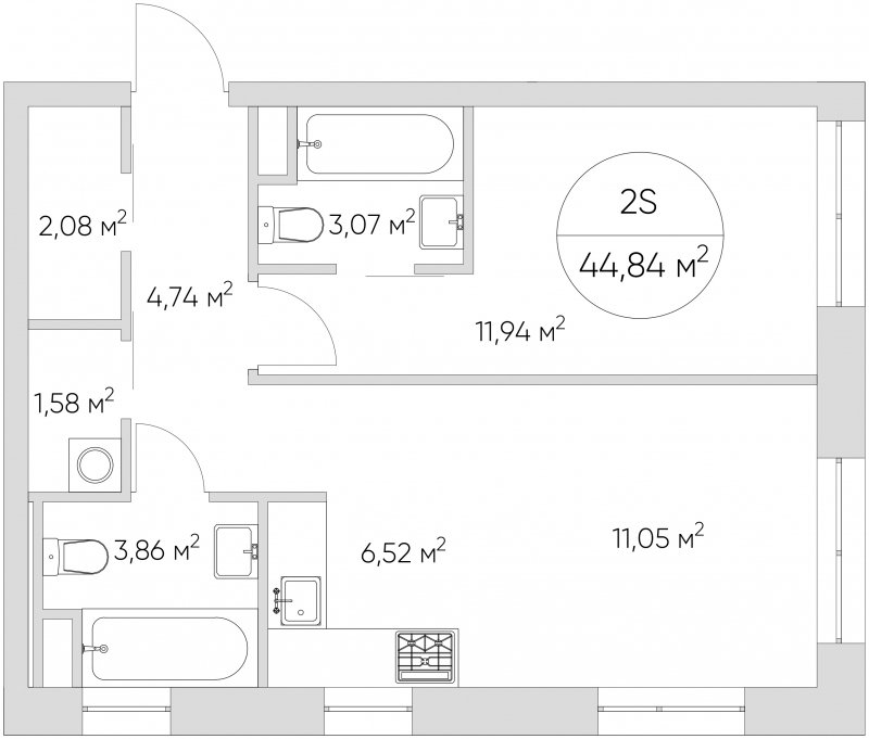 2-комнатные апартаменты с частичной отделкой, 44.84 м2, 5 этаж, сдача 1 квартал 2024 г., ЖК N'ICE LOFT, корпус 4 - объявление 1619075 - фото №1