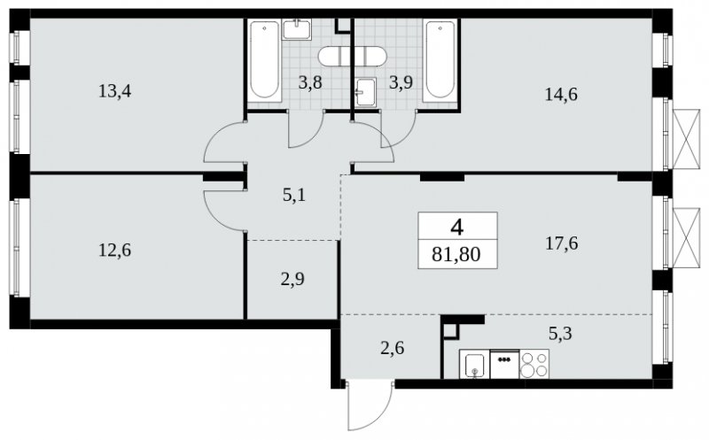 4-комнатная квартира (евро) с полной отделкой, 81.8 м2, 2 этаж, сдача 3 квартал 2024 г., ЖК Прокшино, корпус 6.5 - объявление 1663337 - фото №1