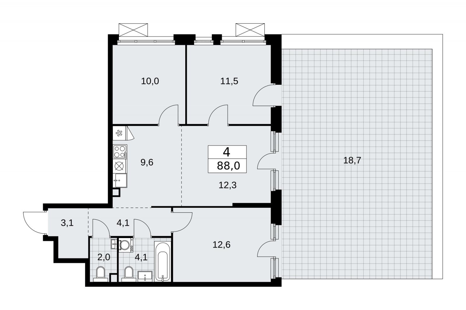 4-комнатная квартира (евро) без отделки, 88 м2, 2 этаж, сдача 2 квартал 2026 г., ЖК Скандинавия, корпус 25.6 - объявление 2284242 - фото №1
