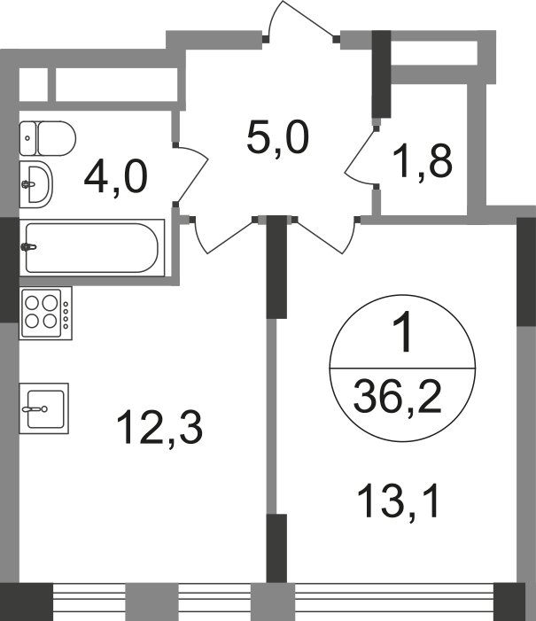 1-комнатная квартира без отделки, 36.2 м2, 6 этаж, сдача 1 квартал 2025 г., ЖК город-парк Переделкино Ближнее, корпус 17-1 - объявление 2209256 - фото №1