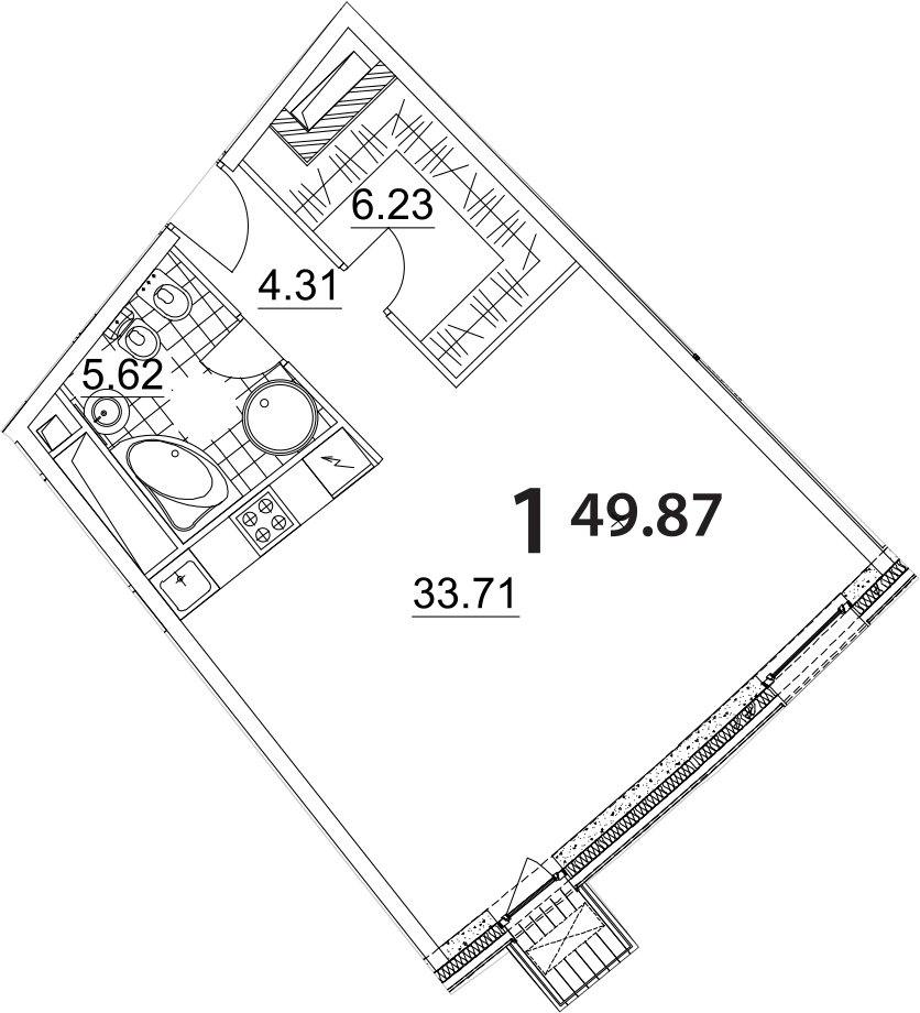 1-комнатные апартаменты 50.3 м2, 19 этаж, дом сдан, ЖК Апарт-комплекс Nakhimov, корпус 1 - объявление 2063751 - фото №1