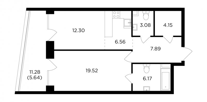 2-комнатная квартира без отделки, 65.31 м2, 3 этаж, сдача 4 квартал 2023 г., ЖК FORIVER, корпус 11 - объявление 1936618 - фото №1