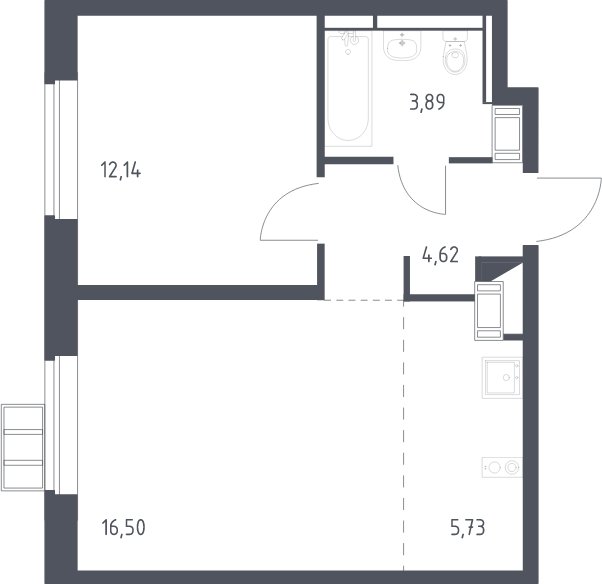 2-комнатная квартира с полной отделкой, 42.9 м2, 4 этаж, сдача 1 квартал 2025 г., ЖК Алхимово, корпус 9 - объявление 2064644 - фото №1