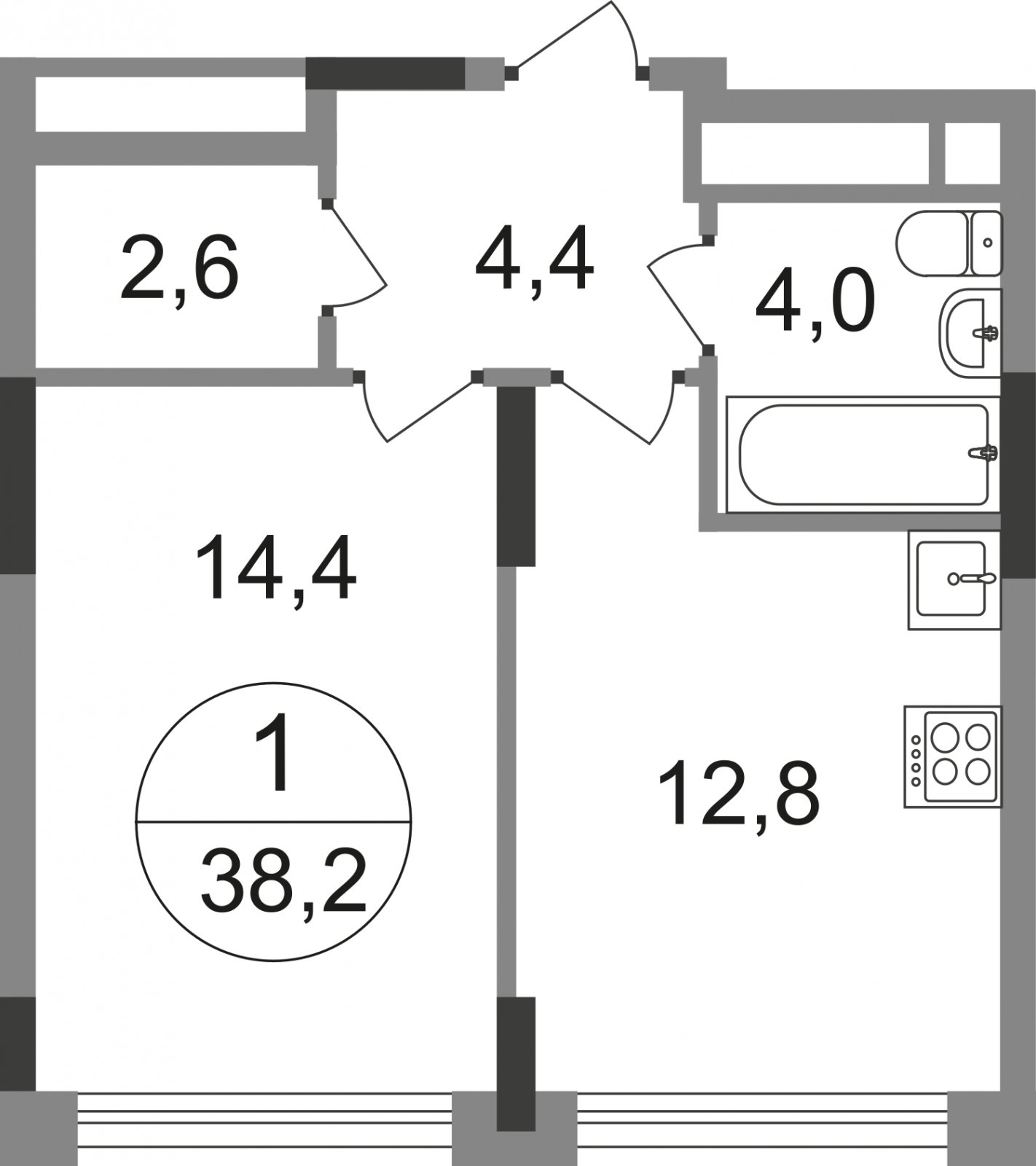 1-комнатная квартира без отделки, 38.2 м2, 13 этаж, сдача 1 квартал 2025 г., ЖК город-парк Переделкино Ближнее, корпус 17-1 - объявление 2343259 - фото №1