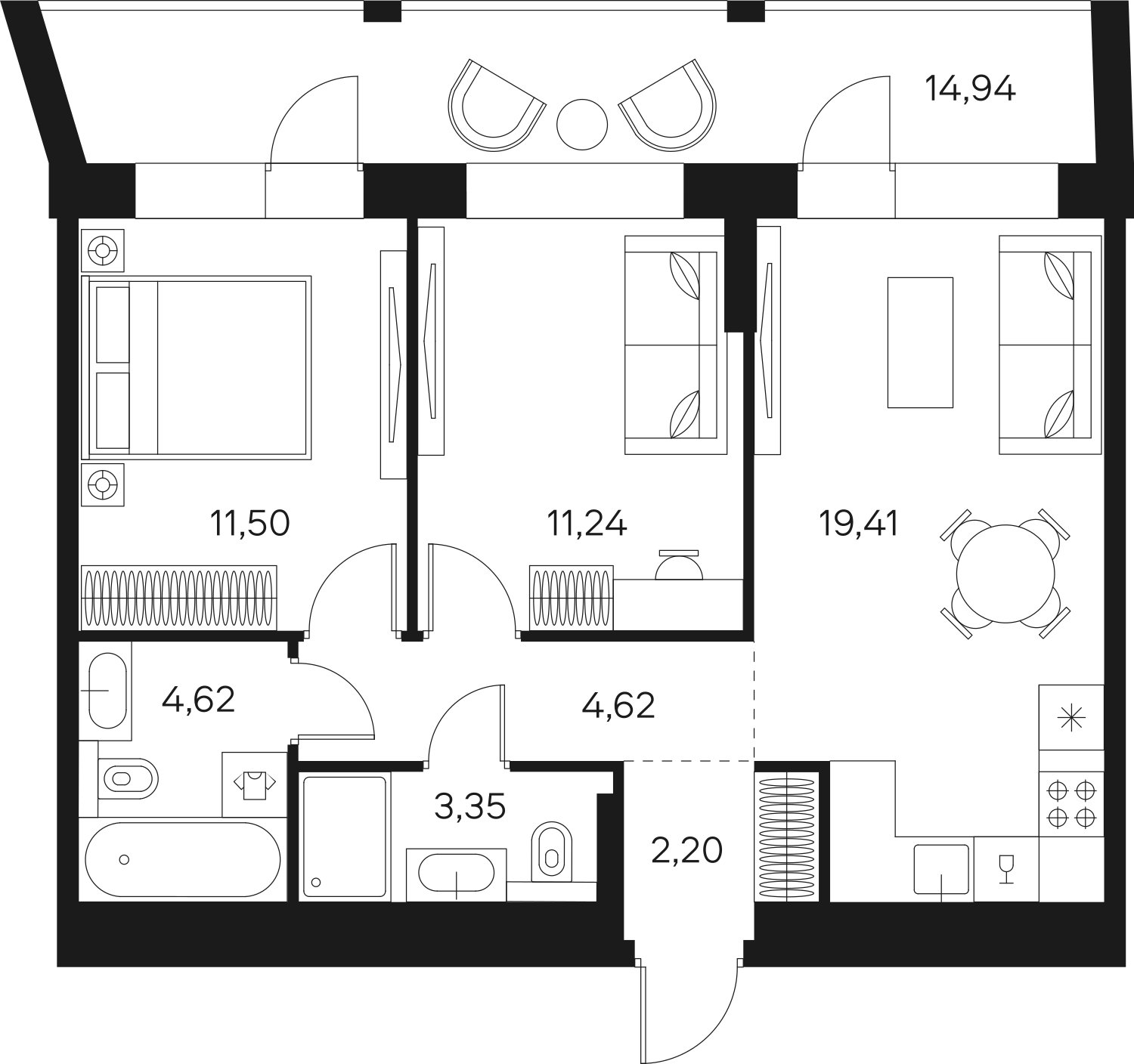 2-комнатная квартира без отделки, 64.41 м2, 5 этаж, сдача 4 квартал 2024 г., ЖК FØRST, корпус 1 - объявление 2356599 - фото №1