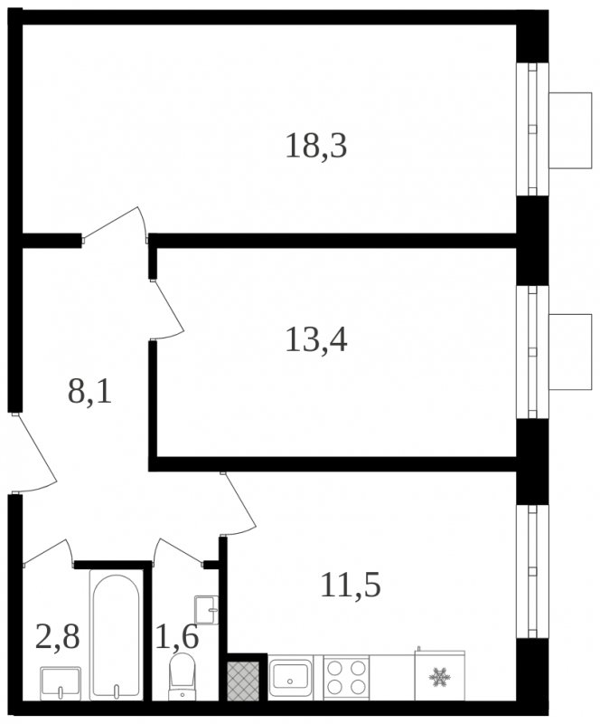 2-комнатная квартира с полной отделкой, 55.7 м2, 2 этаж, сдача 2 квартал 2024 г., ЖК Октябрьское Поле, корпус 3.3 - объявление 2194463 - фото №1