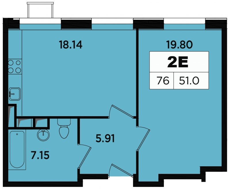 2-комнатные апартаменты без отделки, 51 м2, 5 этаж, дом сдан, ЖК Легендарный Квартал на Березовой  аллее, корпус 1 - объявление 1672865 - фото №1