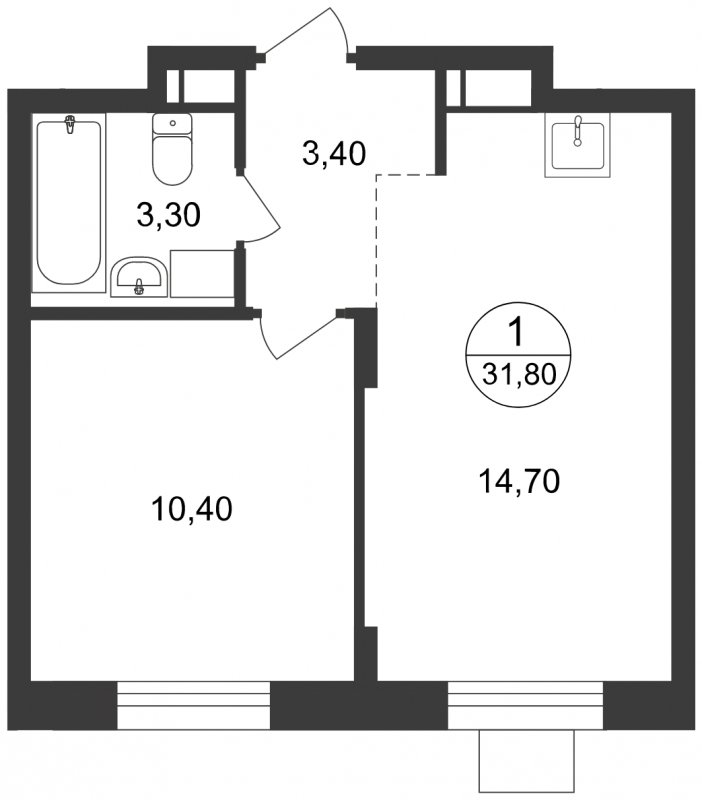 1-комнатные апартаменты с полной отделкой, 31.8 м2, 14 этаж, сдача 1 квартал 2023 г., ЖК Люберцы, корпус 65 - объявление 1503260 - фото №1