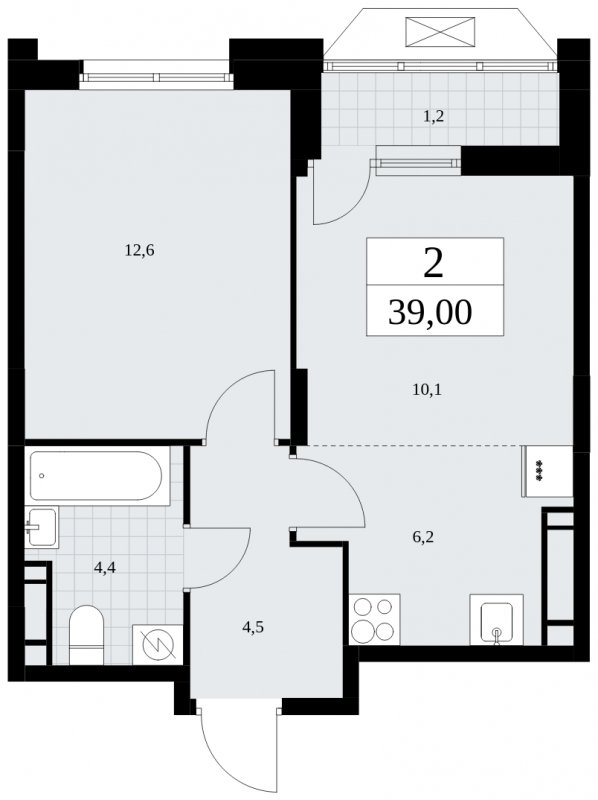 2-комнатная квартира (евро) без отделки, 39 м2, 16 этаж, сдача 1 квартал 2025 г., ЖК Бунинские кварталы, корпус 1.3 - объявление 1834913 - фото №1