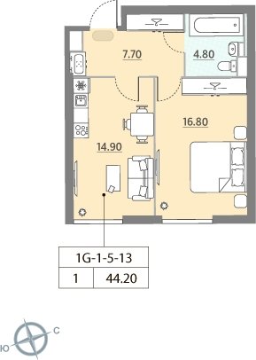 1-комнатная квартира без отделки, 38.2 м2, 13 этаж, дом сдан, ЖК ЗИЛАРТ, корпус 12 - объявление 2123378 - фото №1