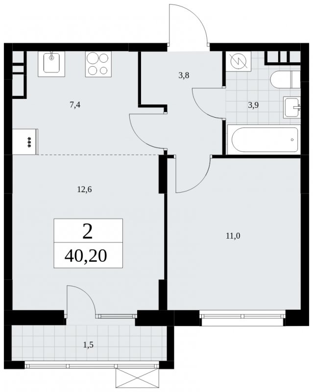 2-комнатная квартира (евро) с частичной отделкой, 40.2 м2, 5 этаж, сдача 1 квартал 2025 г., ЖК Дзен-кварталы, корпус 1.2 - объявление 1895694 - фото №1