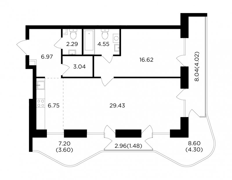 2-комнатная квартира без отделки, 83.05 м2, 11 этаж, сдача 4 квартал 2023 г., ЖК FORIVER, корпус 4 - объявление 1742952 - фото №1