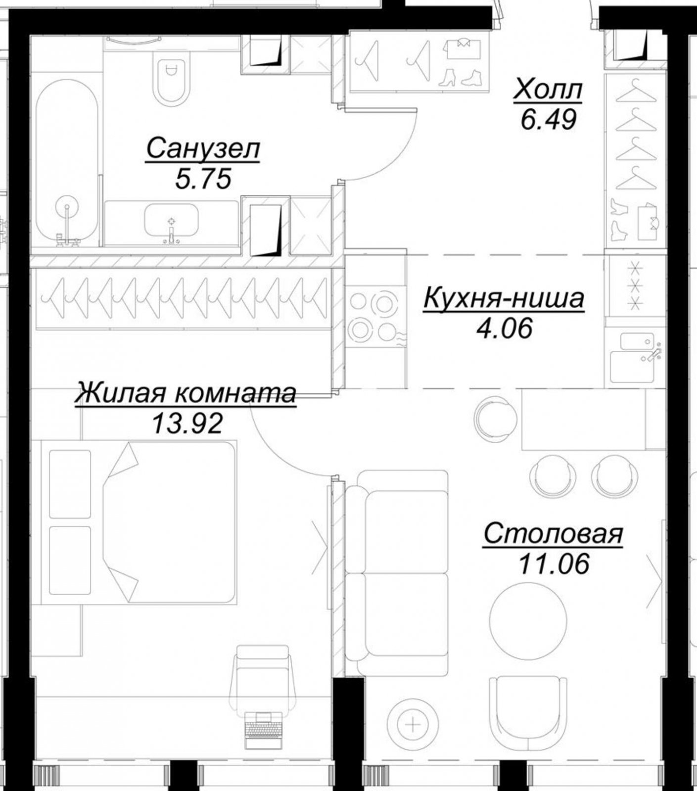 1-комнатная квартира с частичной отделкой, 41.19 м2, 27 этаж, сдача 4 квартал 2024 г., ЖК MOD, корпус Camus - объявление 2191422 - фото №1