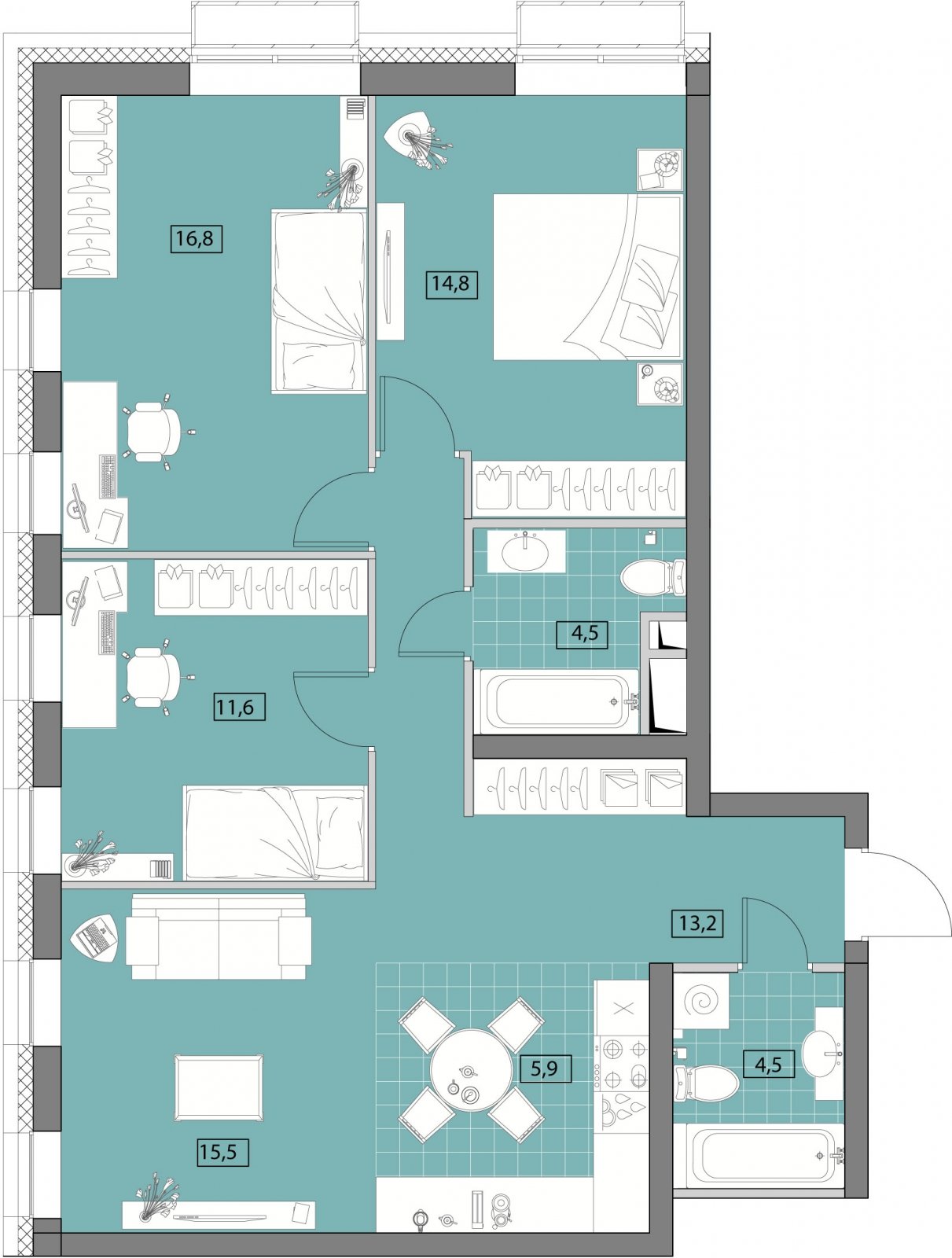 3-комнатная квартира без отделки, 86.9 м2, 14 этаж, дом сдан, ЖК Вестердам, корпус 4 - объявление 2186604 - фото №1