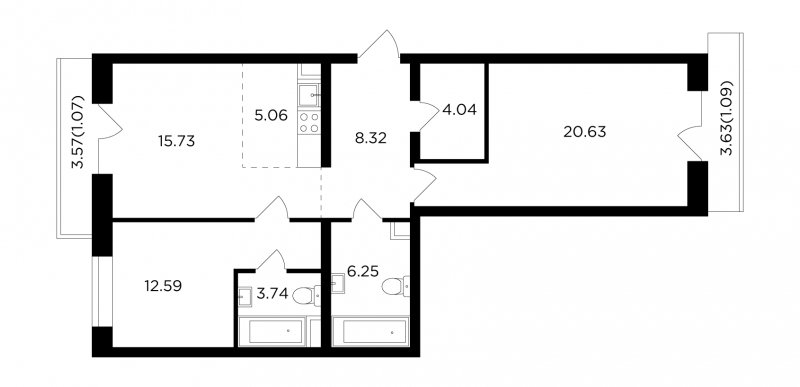 3-комнатная квартира без отделки, 78.52 м2, 11 этаж, сдача 4 квартал 2023 г., ЖК FORIVER, корпус 2 - объявление 1578590 - фото №1