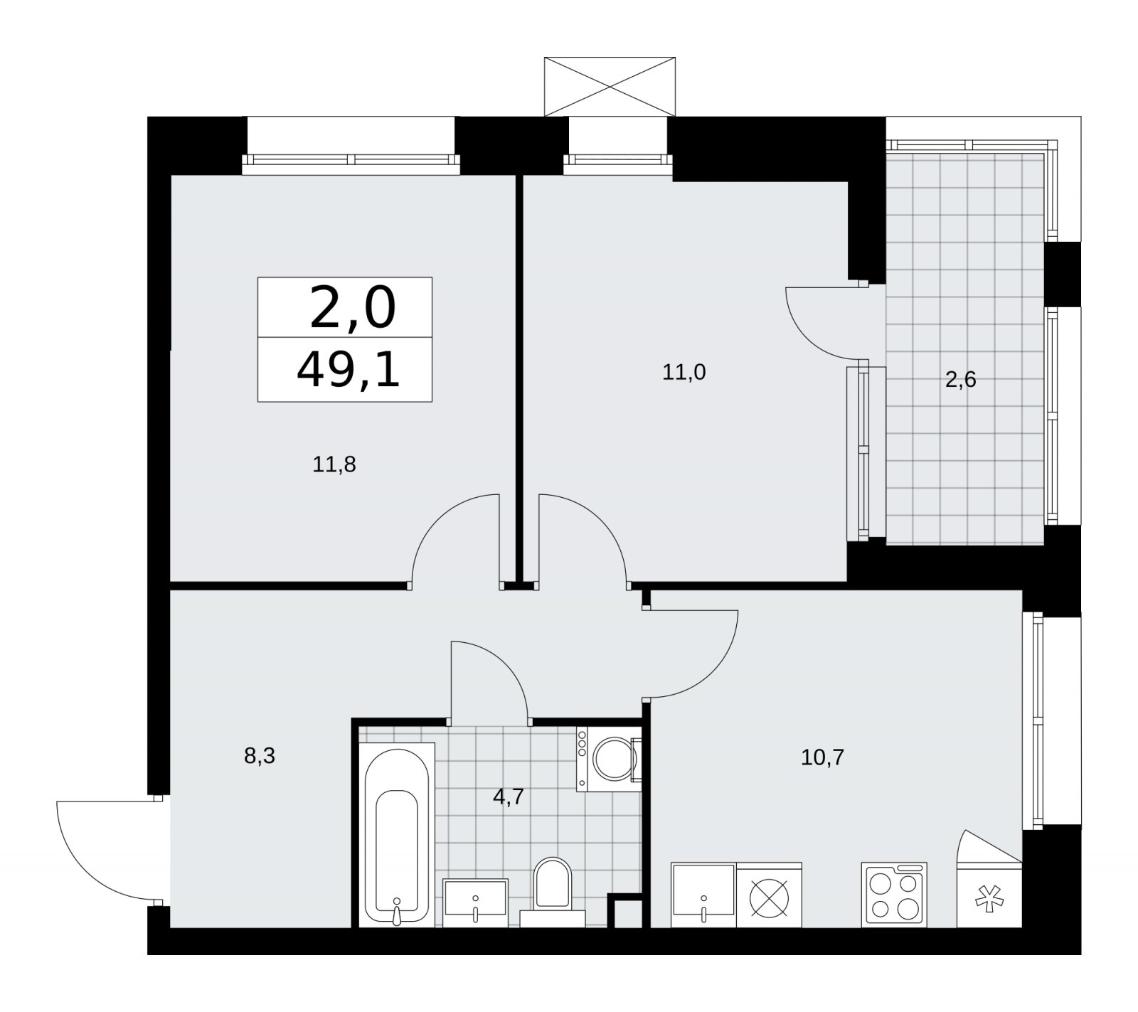 2-комнатная квартира без отделки, 49.1 м2, 2 этаж, сдача 4 квартал 2025 г., ЖК Бунинские кварталы, корпус 6.5 - объявление 2252747 - фото №1