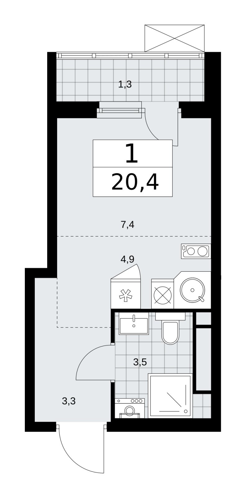 Студия без отделки, 20.4 м2, 9 этаж, сдача 4 квартал 2025 г., ЖК Прокшино, корпус 11.1.4 - объявление 2257746 - фото №1