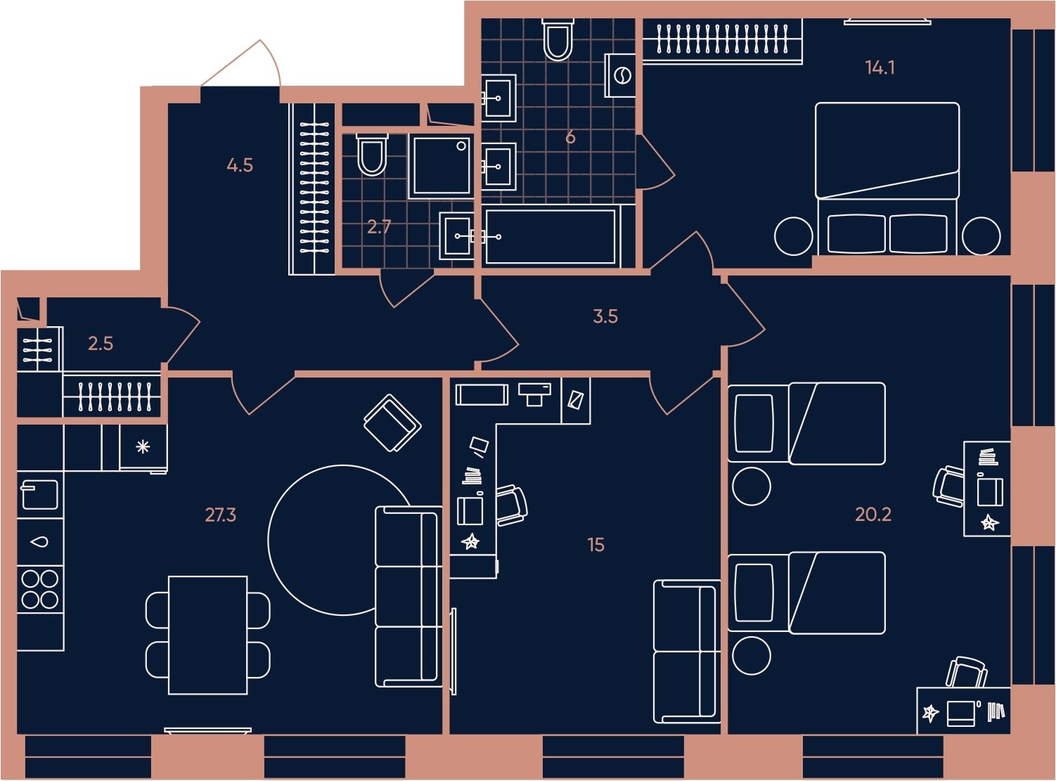 4-комнатная квартира (евро) с частичной отделкой, 95.8 м2, 11 этаж, сдача 3 квартал 2026 г., ЖК ERA, корпус 2 - объявление 2279983 - фото №1