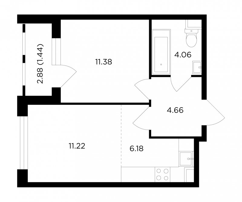 2-комнатная квартира без отделки, 38.94 м2, 2 этаж, дом сдан, ЖК TopHILLS, корпус 6 - объявление 1740408 - фото №1
