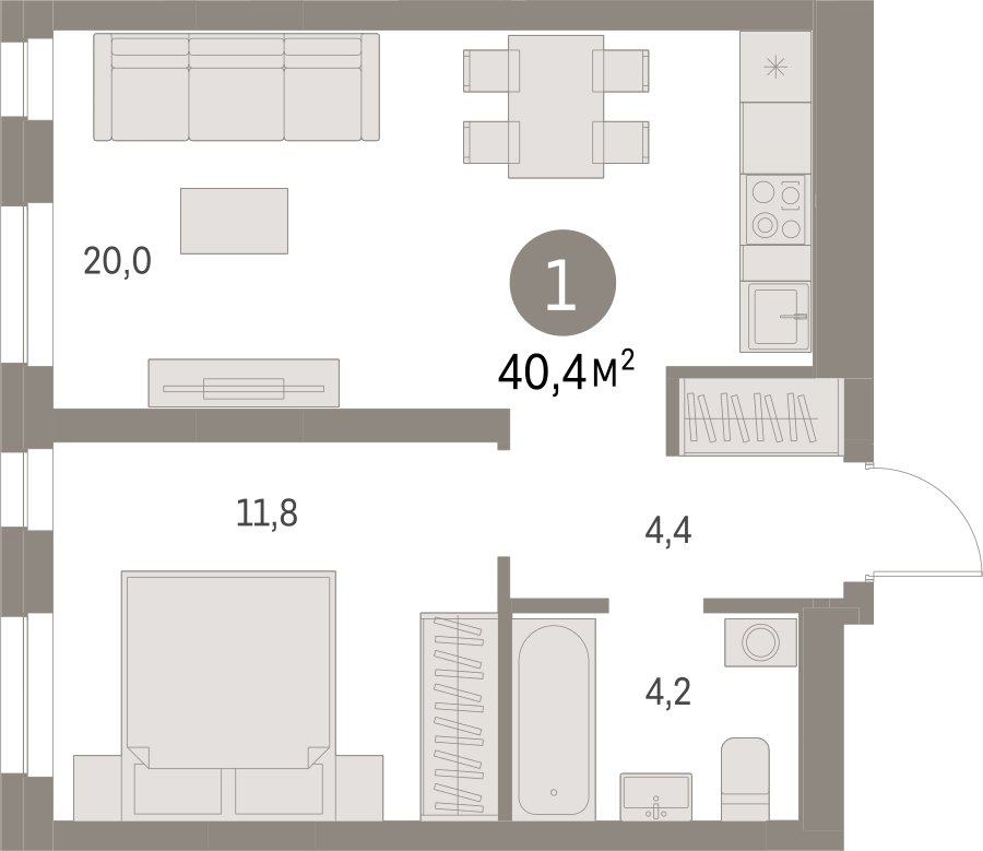 1-комнатная квартира с частичной отделкой, 40.58 м2, 2 этаж, сдача 1 квартал 2025 г., ЖК Первый квартал, корпус Дом 5 - объявление 2281503 - фото №1