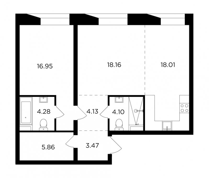 2-комнатная квартира без отделки, 74.96 м2, 3 этаж, сдача 4 квартал 2023 г., ЖК FORIVER, корпус 8 - объявление 1745490 - фото №1